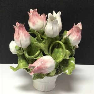 Porcelain flower in basket sculpture